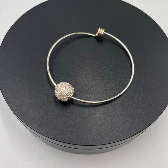 Sterling silver Pave Beaded Wire Adjustable Bangle Bracelet - Picture 1 of 8